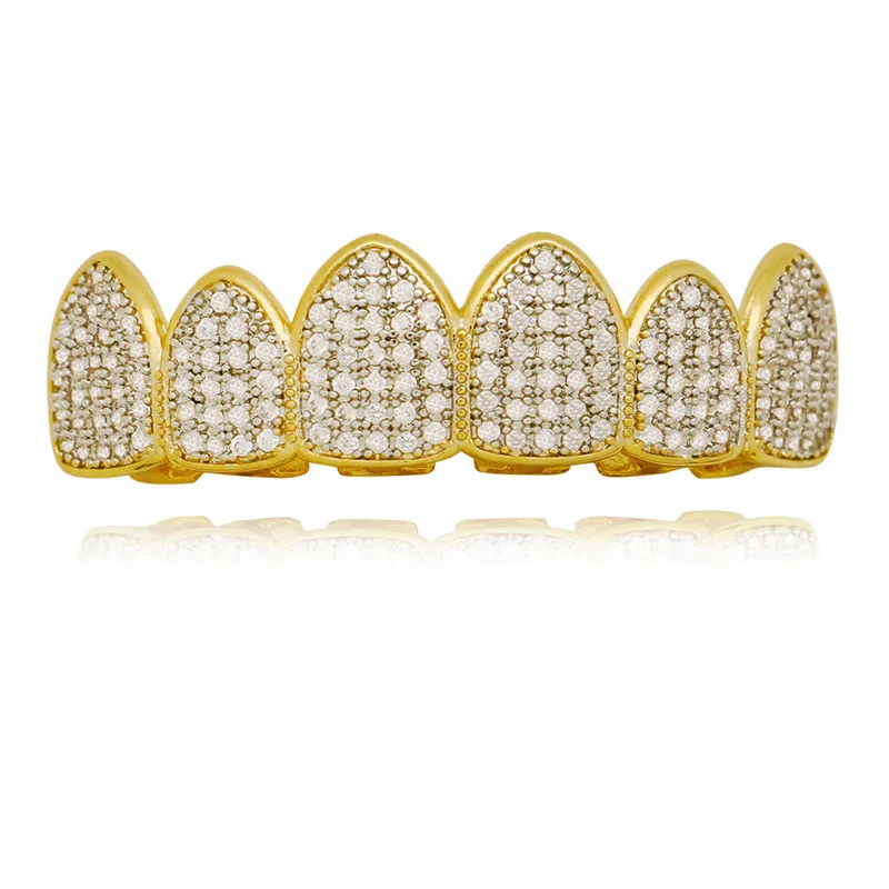top grillz LuReen золотые зубы грили верхние и нижние грили зубные кубический циркон гриль вампирский зуб шапки рот ювелирные изделия Вечерние - Окраска металла: top grillz
