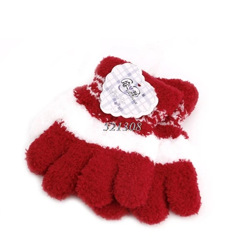 Wine Red White Новые детские перчатки для девочек и мальчиков, флисовые мягкие перчатки, теплые зимние аксессуары - Цвет: Wine Red White