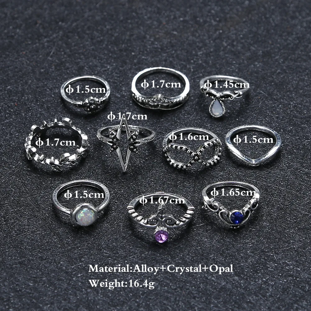 10 шт./партия винтажные женские кольца анис звезда круг лист капля маска-корона
