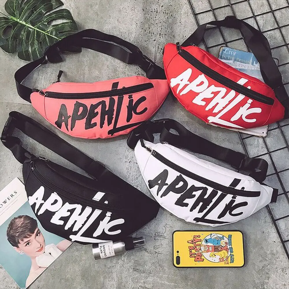 

New Men Women Nylon Letter Pattern Waist Bag Bum Fanny Pack Unisex Running Zip Belt Money Pouch 4 Colors