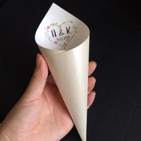 25 ct personalized wedding confetti cones paper custom monogram ivory pearly cone