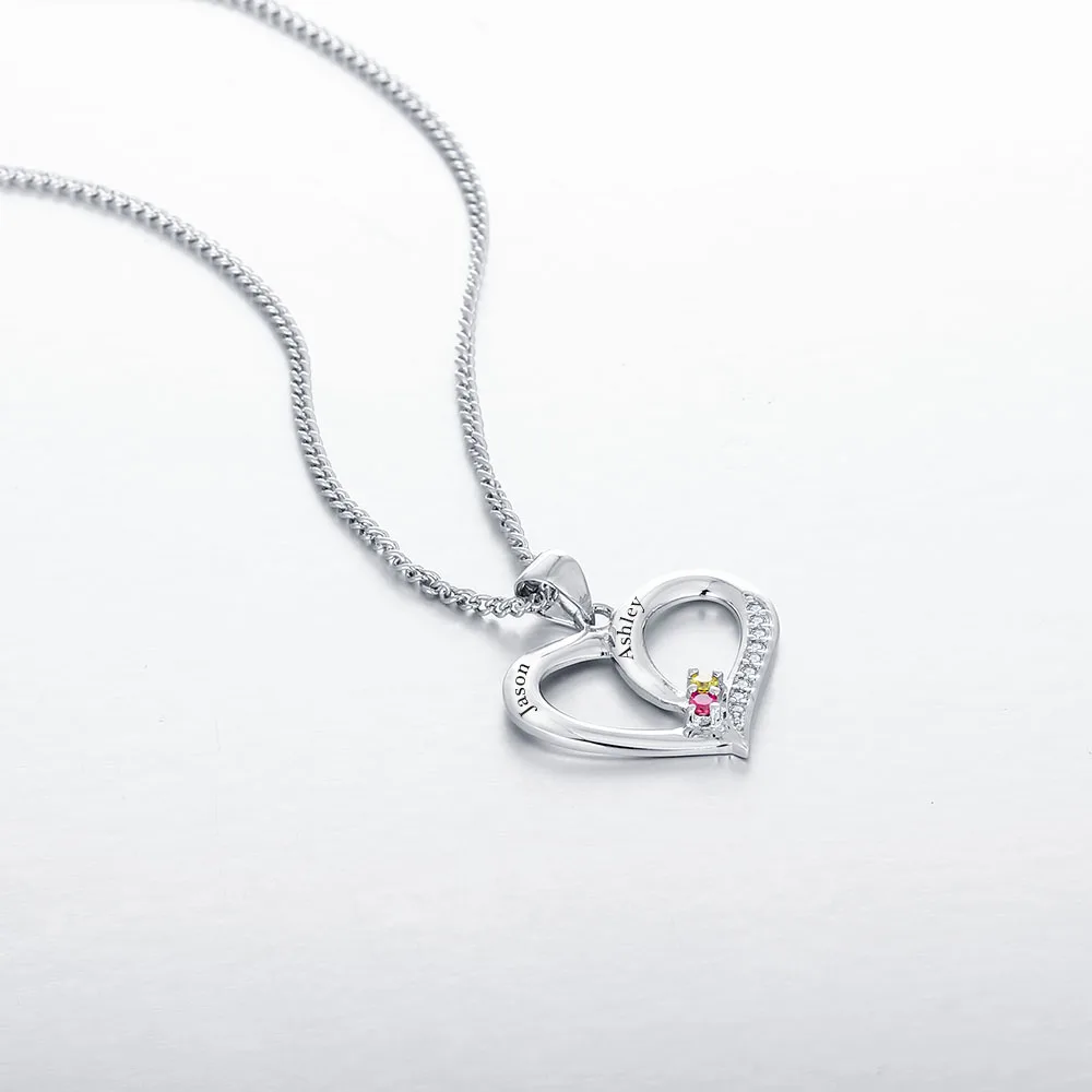

Personalized Name DIY Birthstone Heart 925 Sterling Silver Necklaces & Pendants Birthday Gift For Girl Friend(JewelOra NE101234)