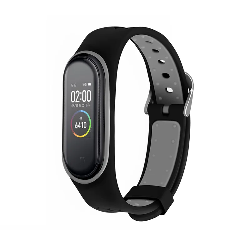 Black and gray Цветной силиконовый браслет для Mi Band 4 nfc наручный ремешок Mi Band 3 двухцветный сменный ремешок аксессуары для Mi Band - Цвет: Black and gray