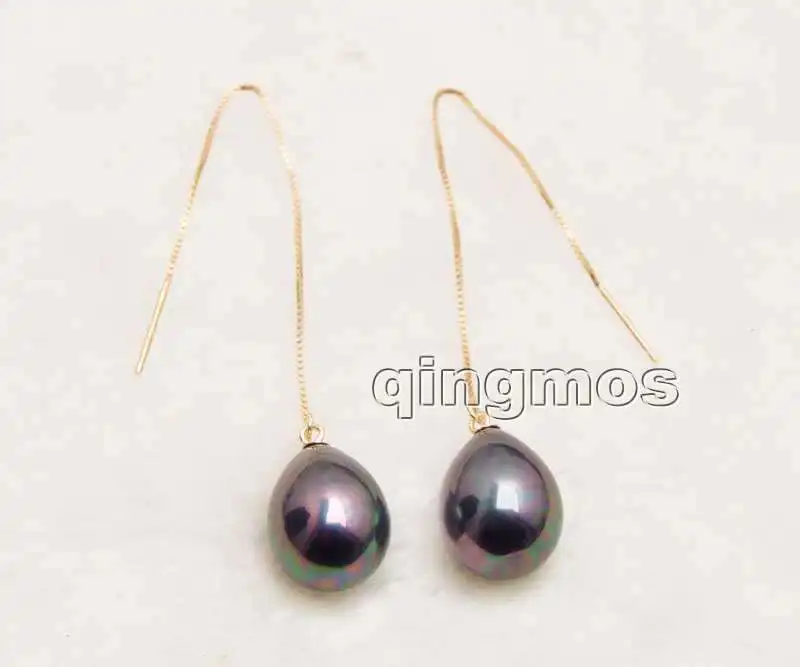 Fashion 12*16mm Black Drop Sea shell pearl and Rose Gold sterling silver s925 Ear Line dangle 4'' Earring-ear673 Free shipping |