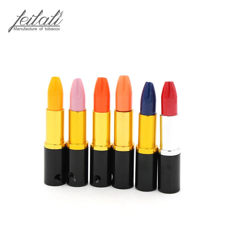

Hot selling personalized lipstick tobacco pipe, metal materials fashionable and creative portable tobacco pipe, fun gifts