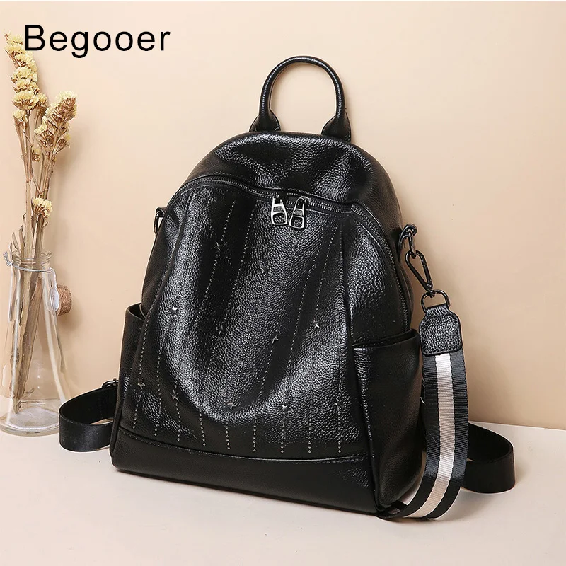 Real Cowhide Leather Backpack For Women Genuine Girls Wide Strap Backpacks Ladies Shoulder Travel Bag School | Багаж и сумки