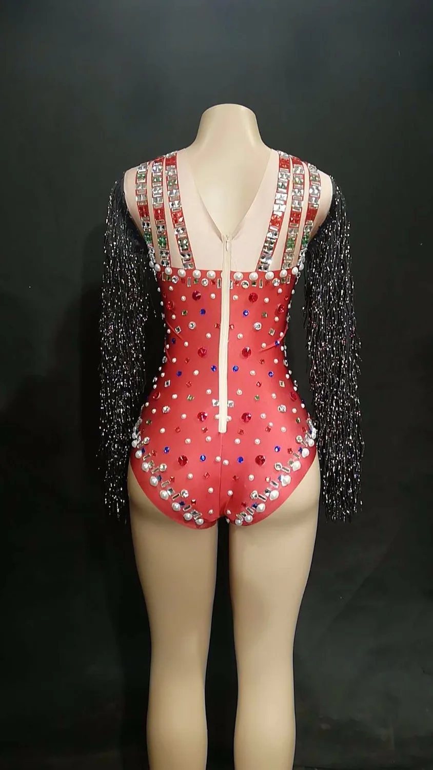 Christia Bella Fashion Jazz Singer Party Outfits Women Sexy Tassels Crystal Bodysuit Nightclub Pole Dancing Stage Costumes