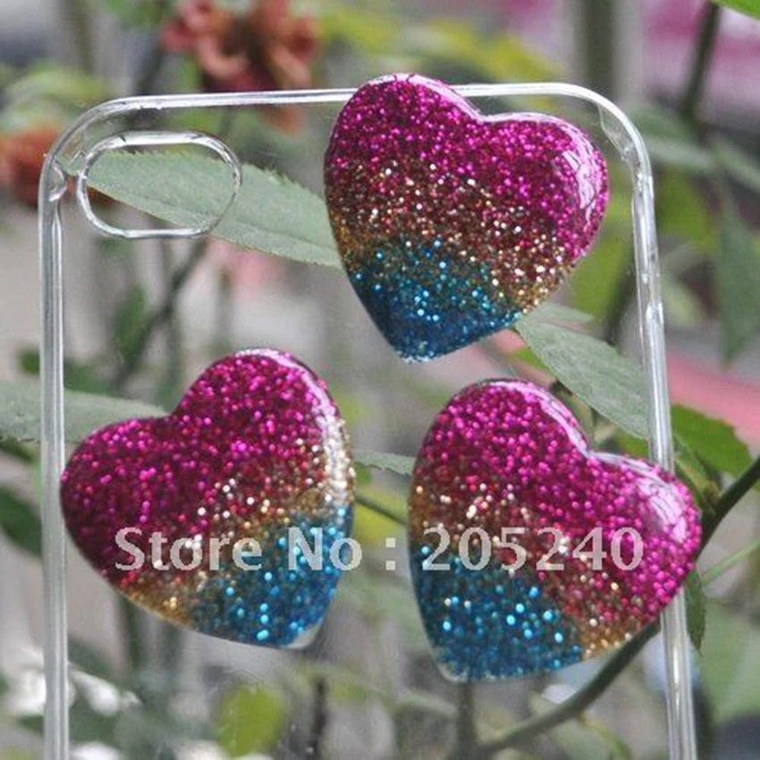 

Hot Sale 20pcs Diy Decoration Cute Gilitter Flat Back Resin Cabochons Heart