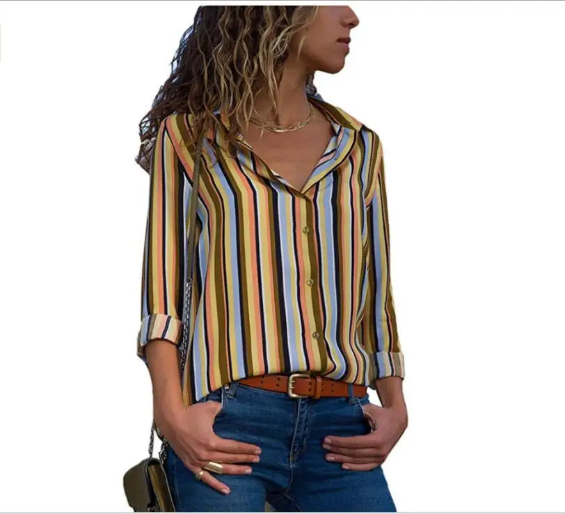 

Women tops femininos Blouses Autumn Stripe Long Sleeve V-Neck Chiffon Blouse Female Work Wear Shirts Plus Size 5XL Lapel Blusa#d