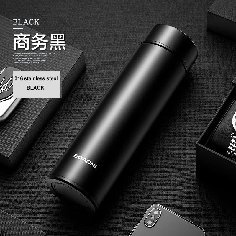 Black Термокружка Boaoni, термос, бутылка, стальная Термокружка, термосы, термосы для чая, Термокружка - Цвет: Black