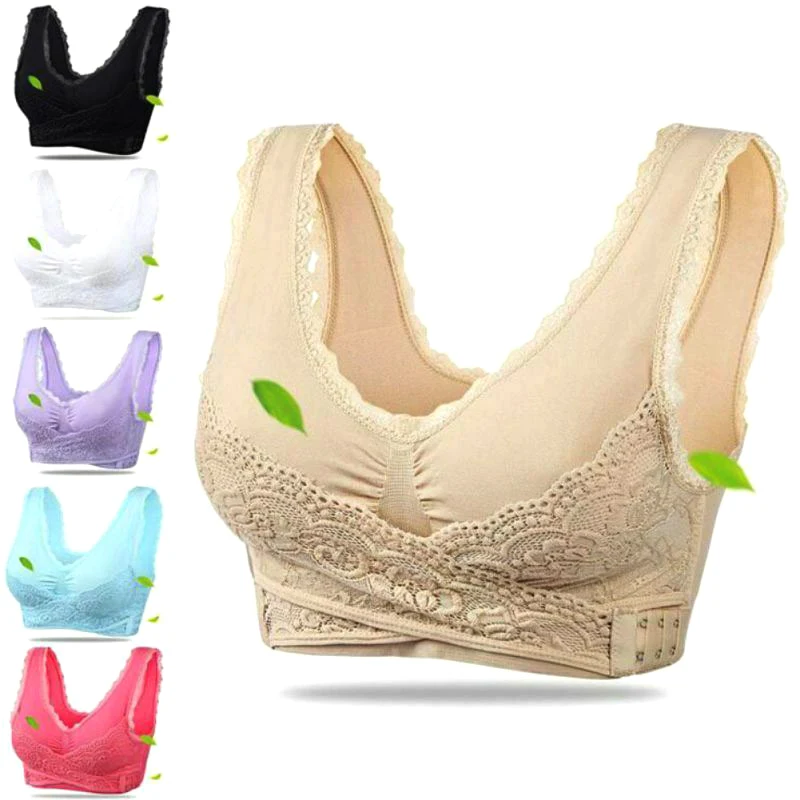 

2019 Women Plus Large Big Size Bralette Bra1 Pcs Front Cross Side Buckle Wireless Lace Bra for Women Sport lingerie