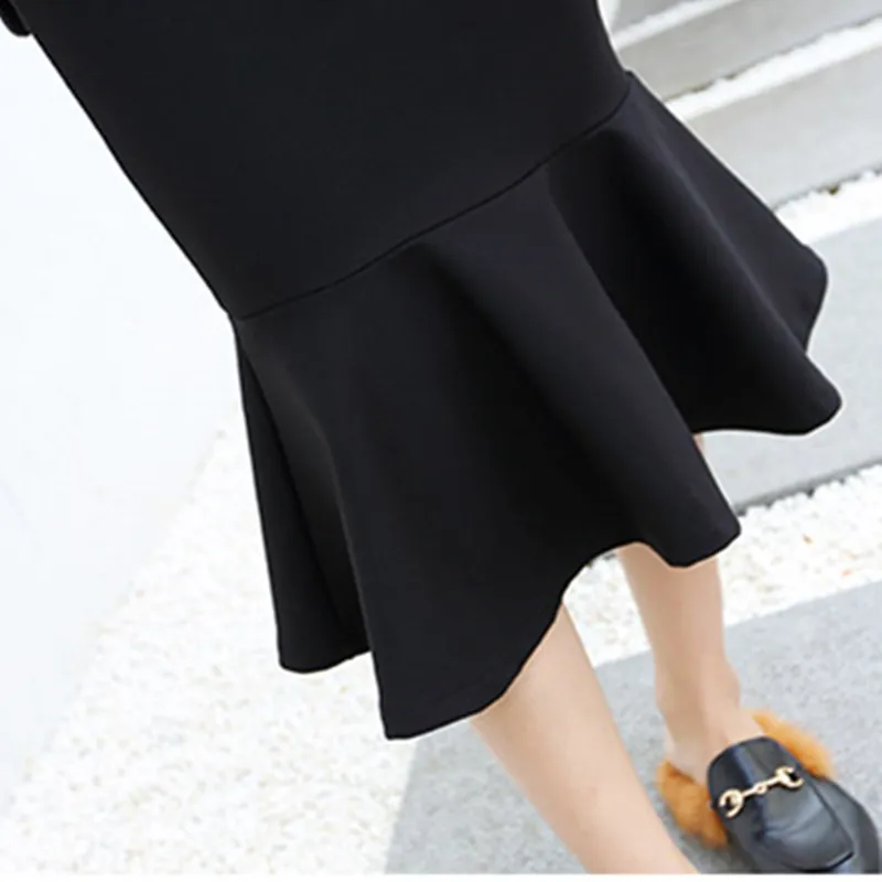 

2018 Pencil Skirts Spring Summer Office High Waist Ruffles Hem Mermaid Style