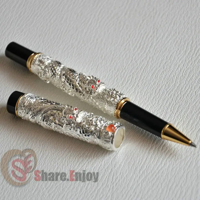 Шариковая ручка благородный JINHAO Серебро Два дракона ИГРАТЬ жемчуг кристалл|pen