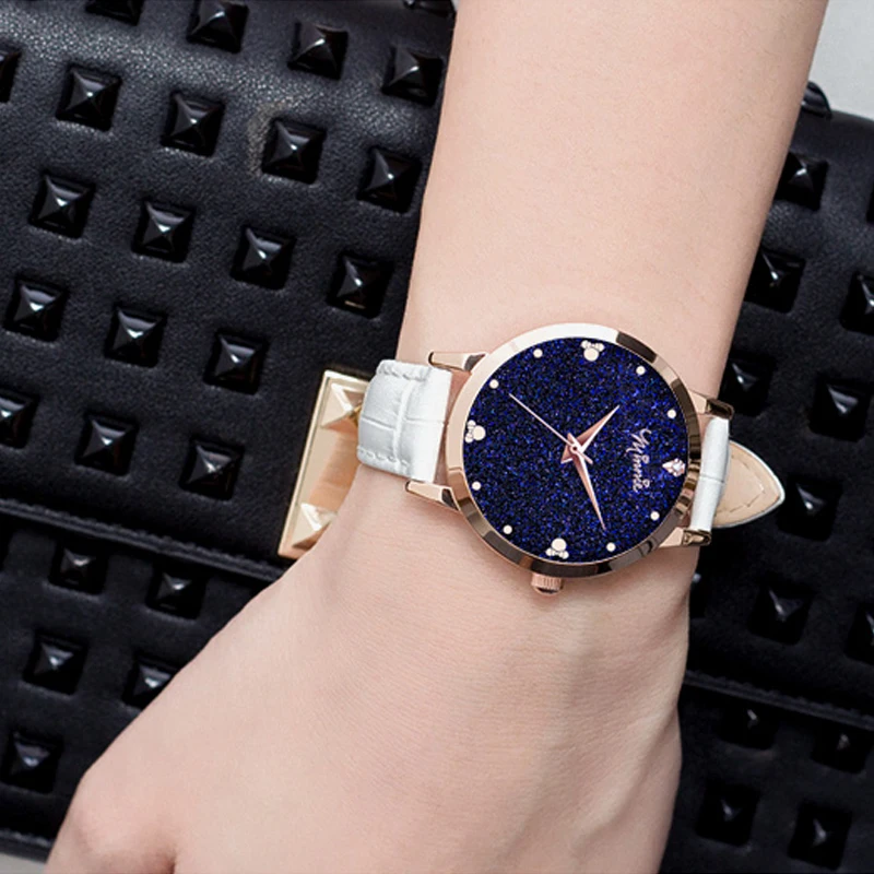 Часы Дисней женские модные кварцевые с кожаным ремешком и стразами|rhinestone