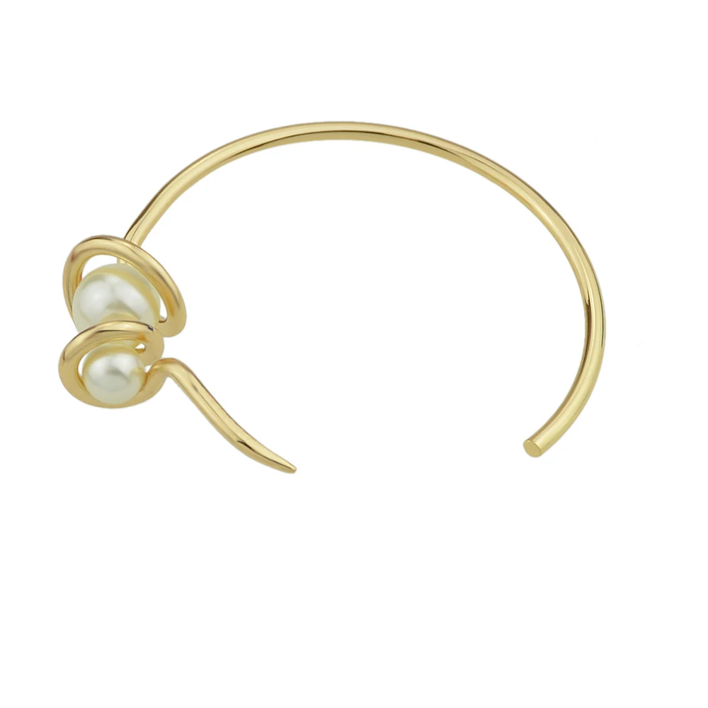 Kayshine Rock Punk Minimalist Gold Color Chain With Simulated pearl Geometric Shape Open Cuff Bangle For Women Accessories|bangles for women|women