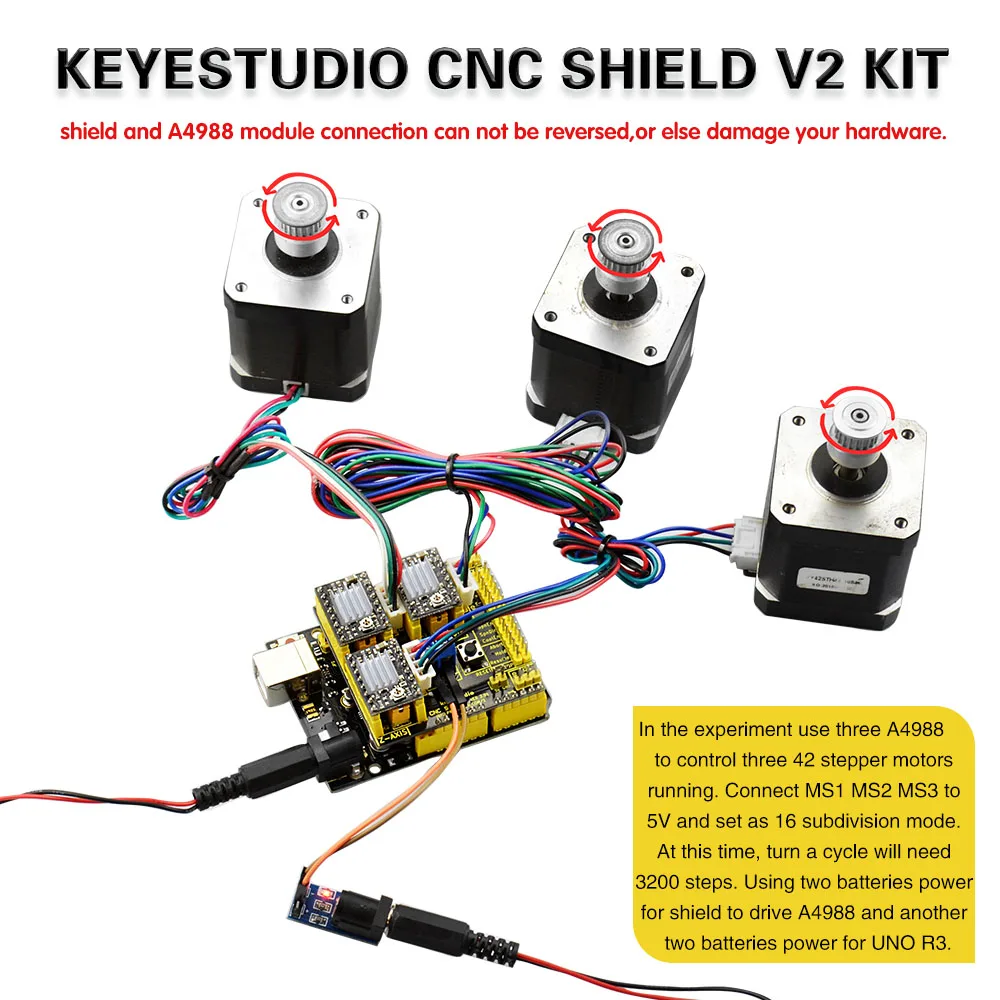 Keyestudio CNC Комплект для arduino CNC Shield V2+ UNO R3+ 3xA4988 GRBL совместимый