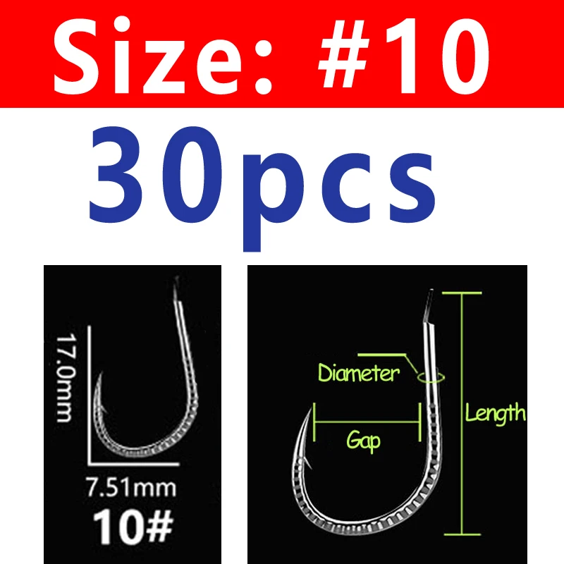 Size 10 30pcs Wifreo 30PCS Silver Color Strong Carp Fishing Hook Barbed Dragon Scale Fish Hook Size 1~ Size 13 Herring Grass Carp Hooks - Цвет: Size 10 30pcs