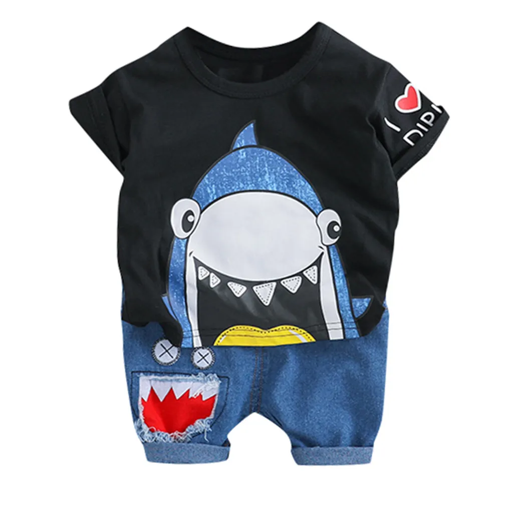 Toddler Baby Kids Boys Cartoon Tops Short Pants Casual Outfits Set Clothes Hot Sale Cute Infant Cotton Animal Suit |