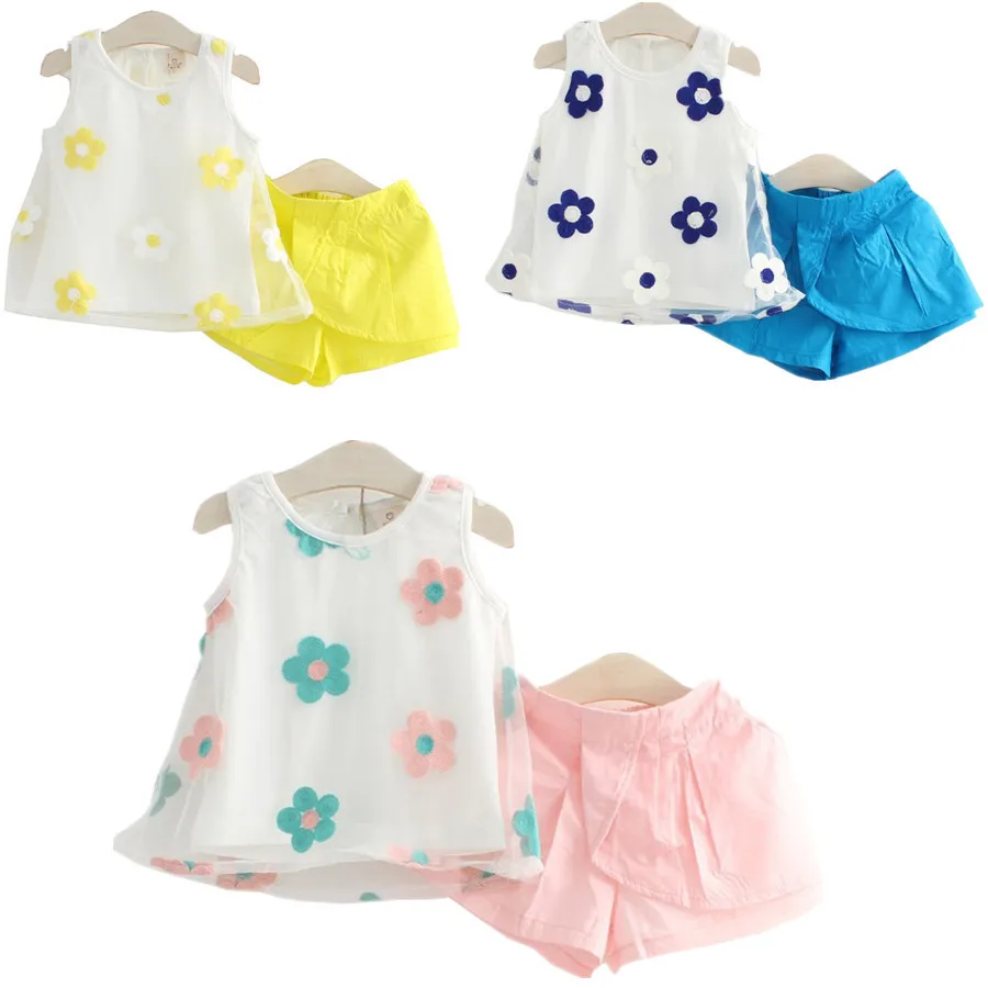 Летние комплекты принцессы для девочек костюм без рукавов Милая футболка с