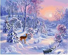 MaHuaf-W328 winter forest sunset painting by numbers landscape on canvas home decor hand painted unique DIY gift | Дом и сад
