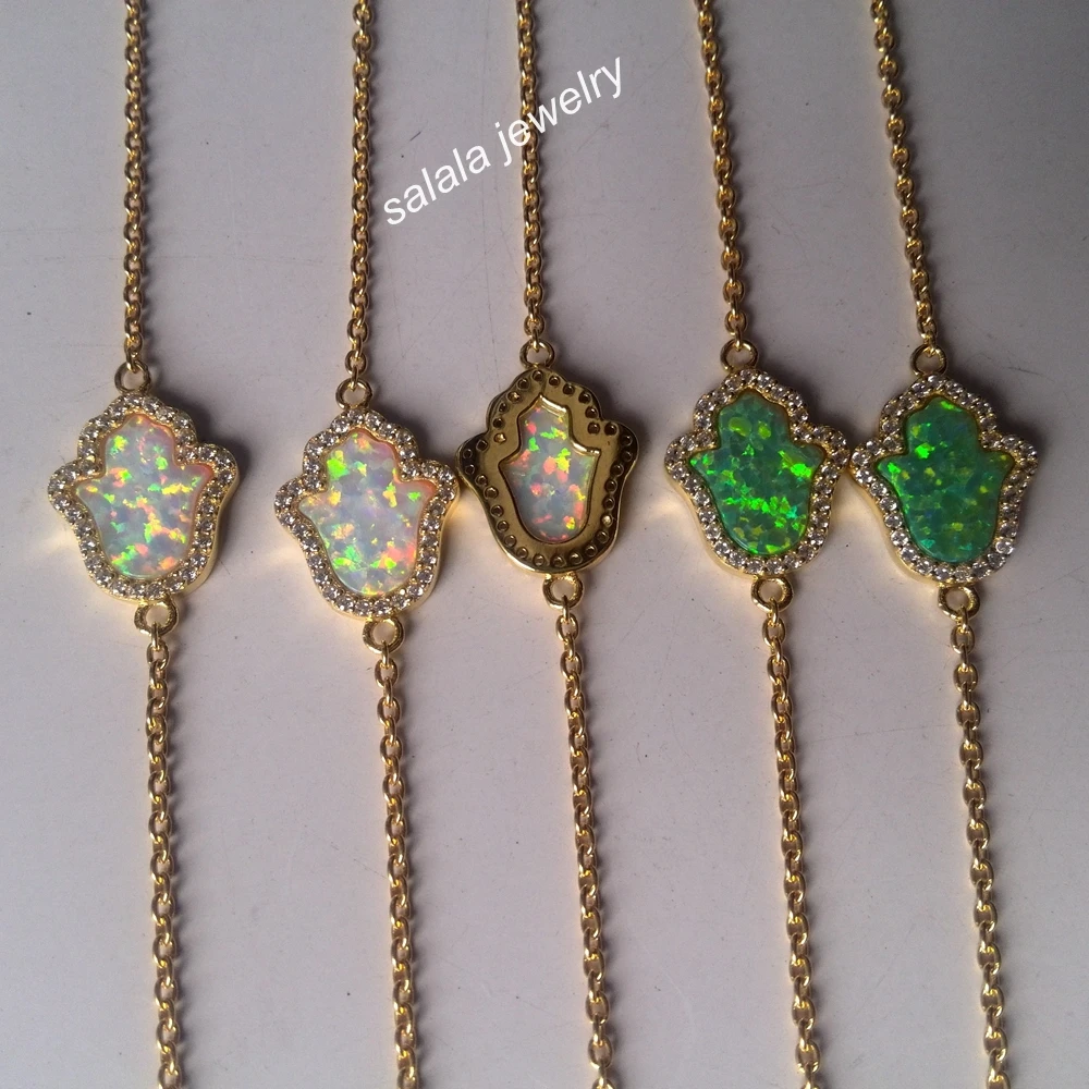Браслет Kiwi & White Hamsa Hand Opal из стерлингового серебра 925 пробы регулируемый браслет