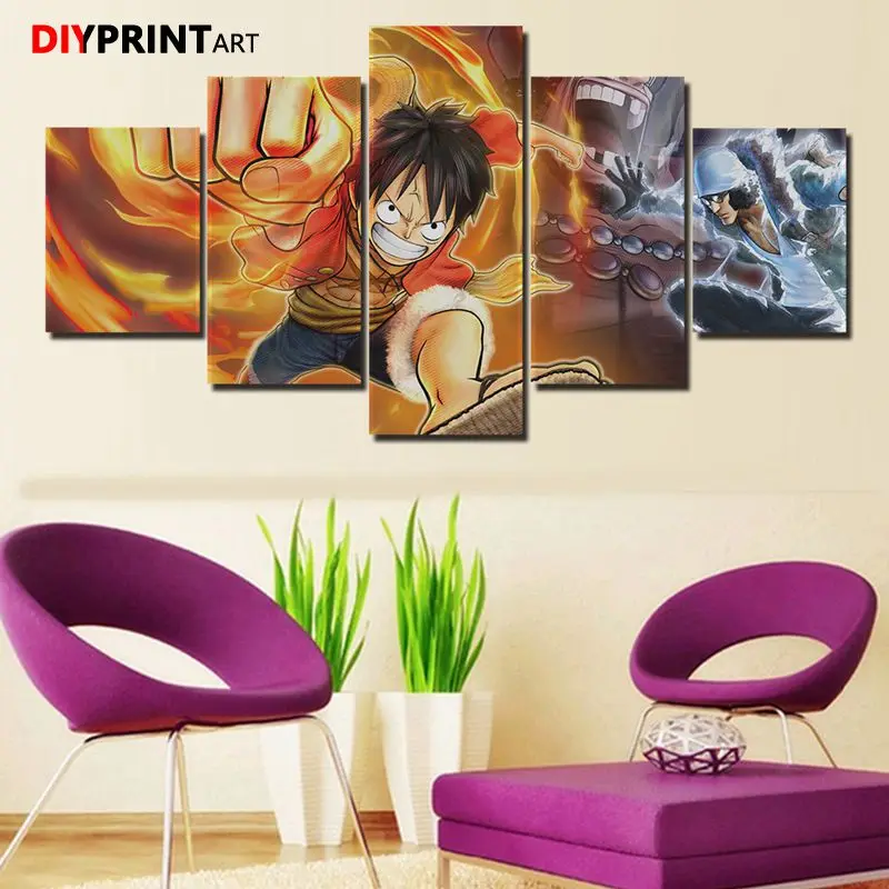 One Piece пиратские воины Aokiji Luffy 5 панель модульная Настенная картина холст