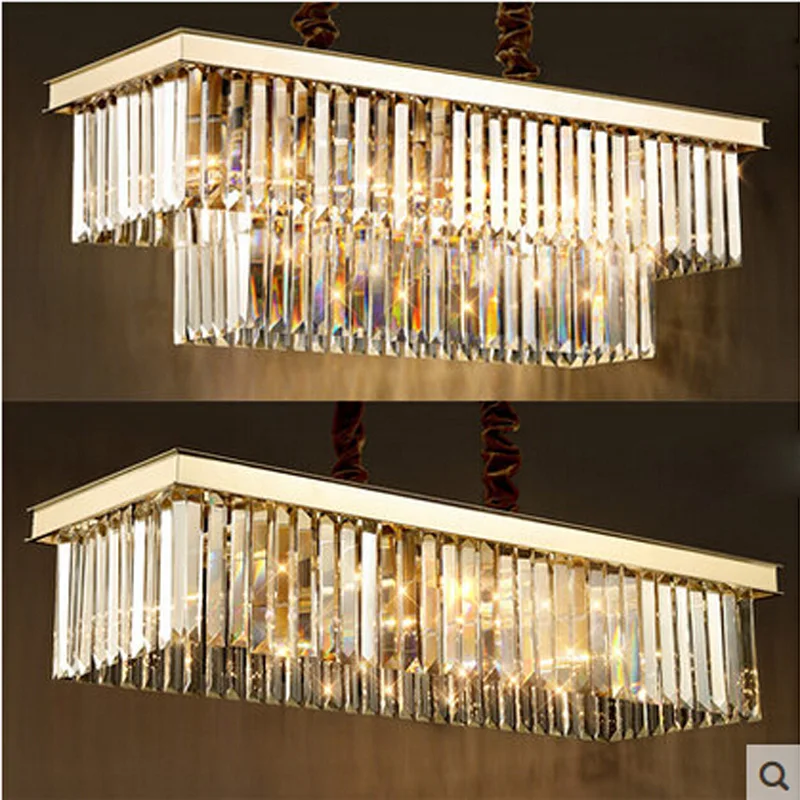 T прямоугольный Хрустальный Золотой подвесной светильник для столовой гостиной