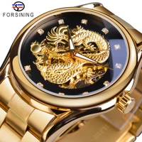 forsining luxury dragon skeleton automatic mechanical watches men wrist watch stainless steel strap gold clock waterproof montre