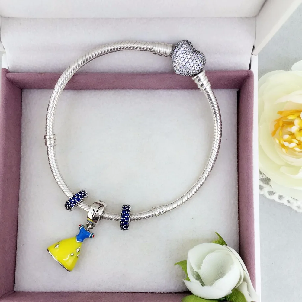 Dress With Yellow and Blue Enamel Dangle 100% 925 Sterling Silver Charm Beads Fit European Charms Bracelet Y | Украшения и