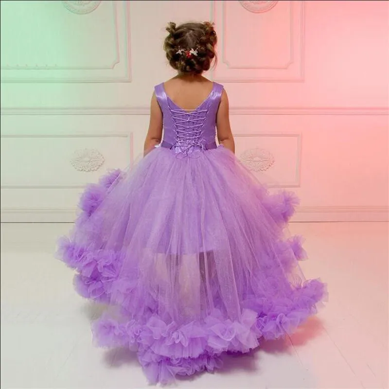 Vintage Lavender High Low Flower Girl Dress Lace Up Back Sash Ruffles Pageant Gowns Vestidos De Fiesta Custom Made Fomal Wear | Свадьбы и