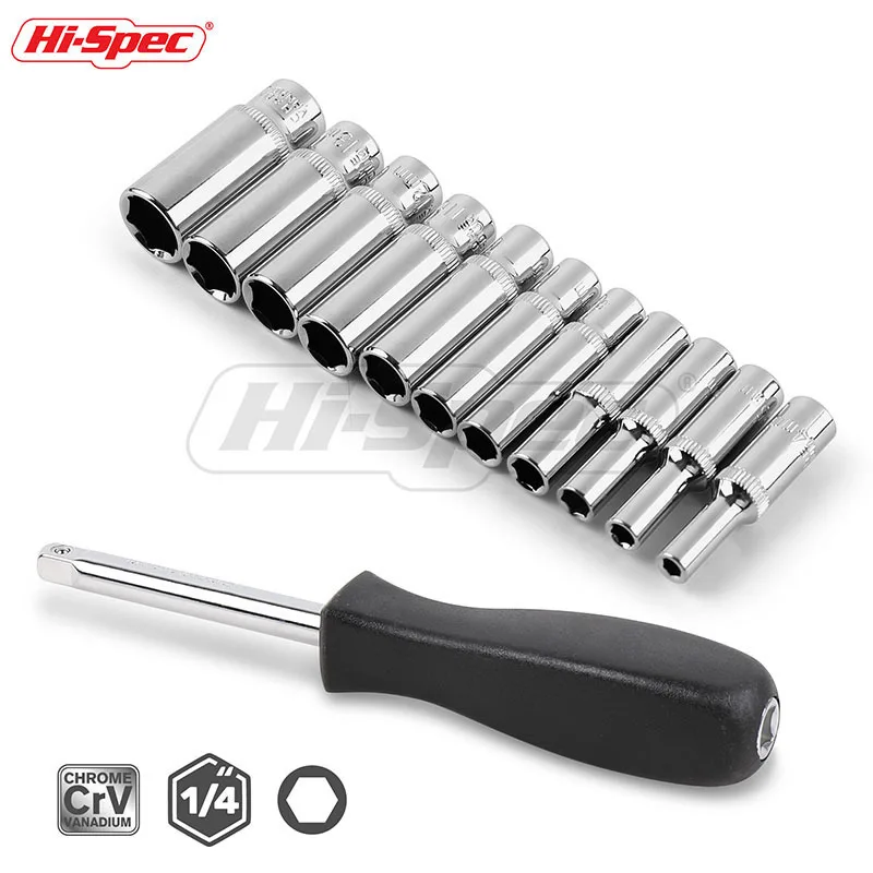 Hi Spec 12 шт. 1/4 дюйма набор гнезд для драйвера CRV 4 14 мм короткая длинная глубокая