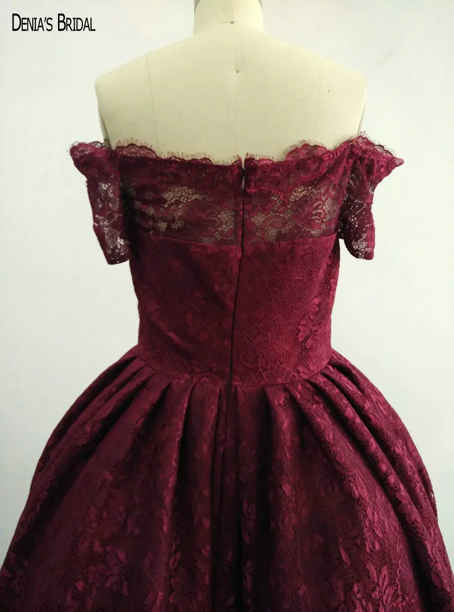2017 Ball-Gown Wine Red Lace Evening Dresses with Boat Neckline Floor Length Sweep Train Party Prom Gowns | Свадьбы и торжества