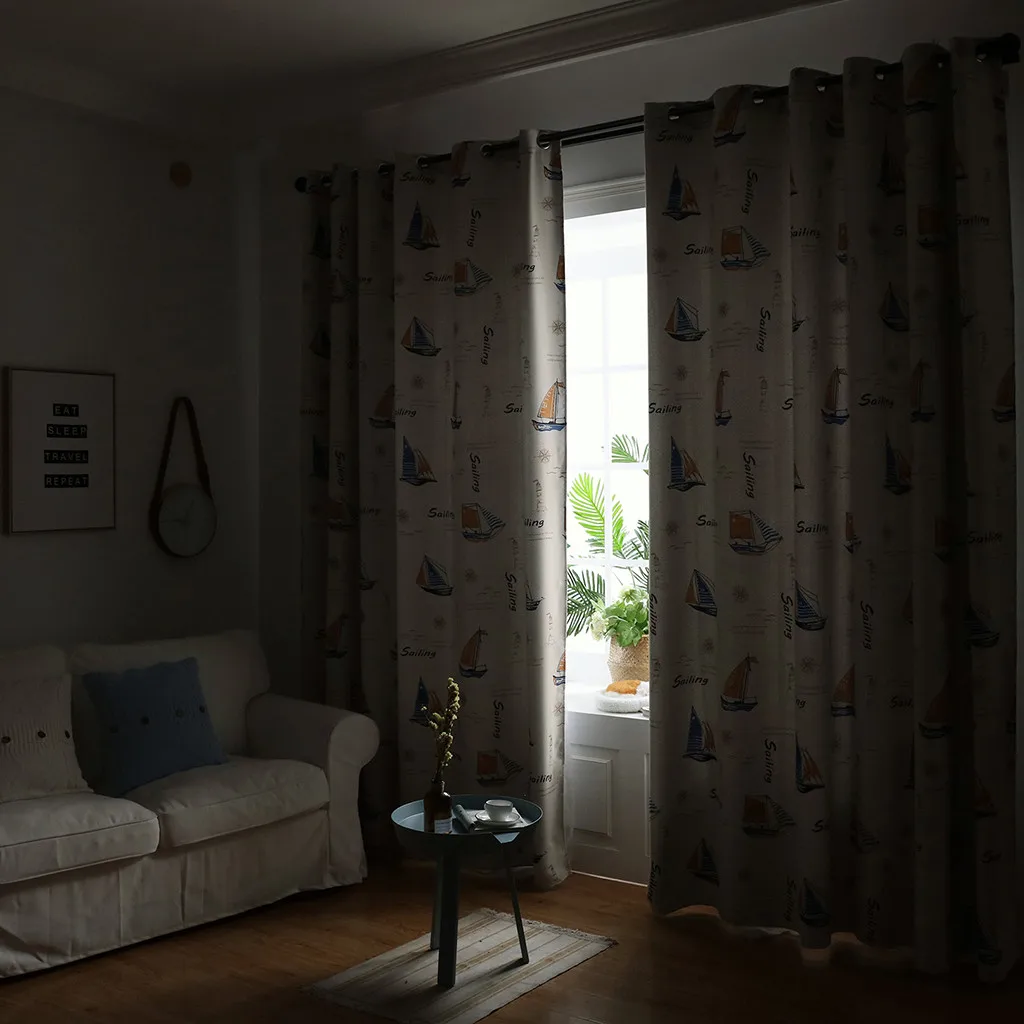 Sailboat Print FloralCurtain Tulle Window Treatment Voile Drape Valance 1 Panel Fabric Room Curtain Divider 100X200CM 3.7 | Дом и сад