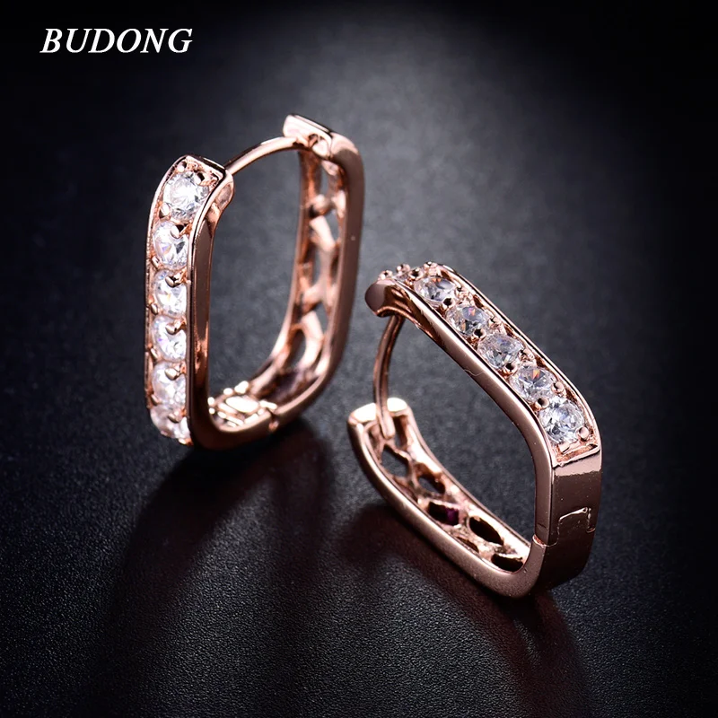 Женские серьги-кольца с квадратным кубическим цирконием BUDONG