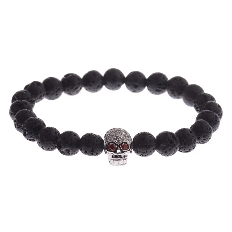 [JIMORE] Alloy Skull Head Bead Mens Bracelets 2017 New Hand Jewelry Black Lava Stone for Women Elastic Bracelet ANN781 | Украшения и