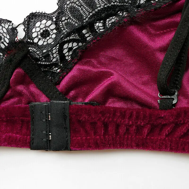 Damen кружевной Золотой бархатный кроп топ с отделкой пуш ап BH hohe Taille unterwashe