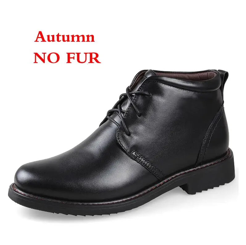 black no fur Мужские ботинки из натуральной кожи; очень теплая мужская зимняя обувь ручной работы; высококачественные ботильоны; сезон осень-зима - Цвет: black no fur