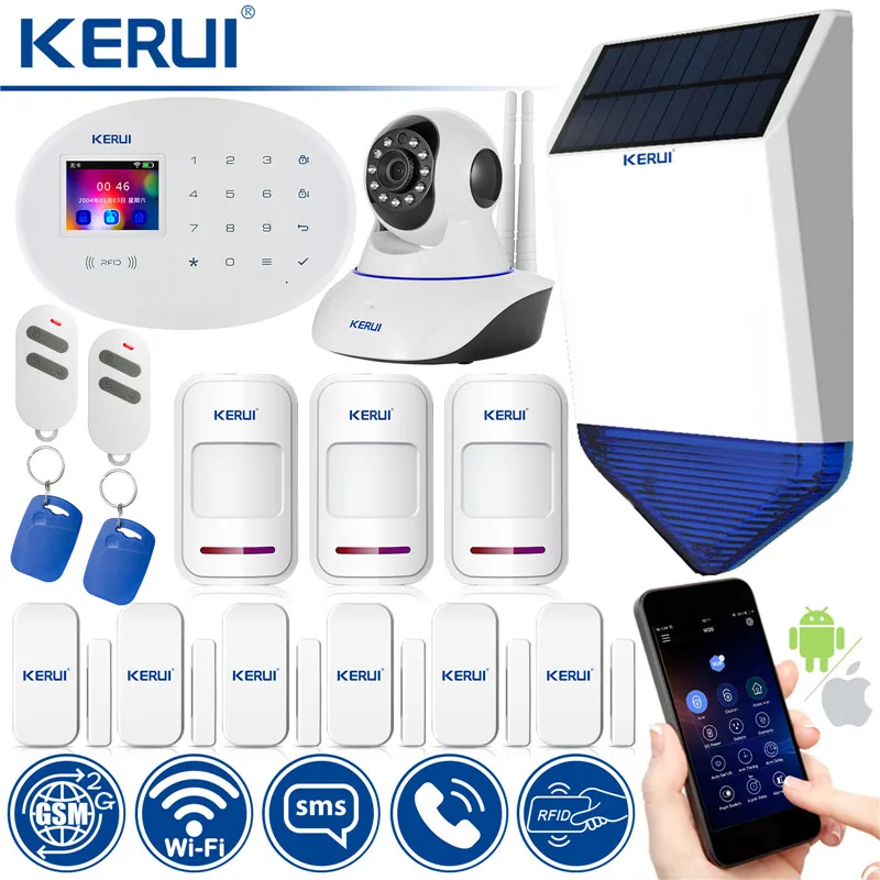 kit6 KERUI wifi W20 RFID карта умная домашняя система охранной сигнализации 2,4 дюймов TFT сенсорная клавиатура Экран приложение управление GSM беспроводная домашняя сигнализация - Цвет: kit6