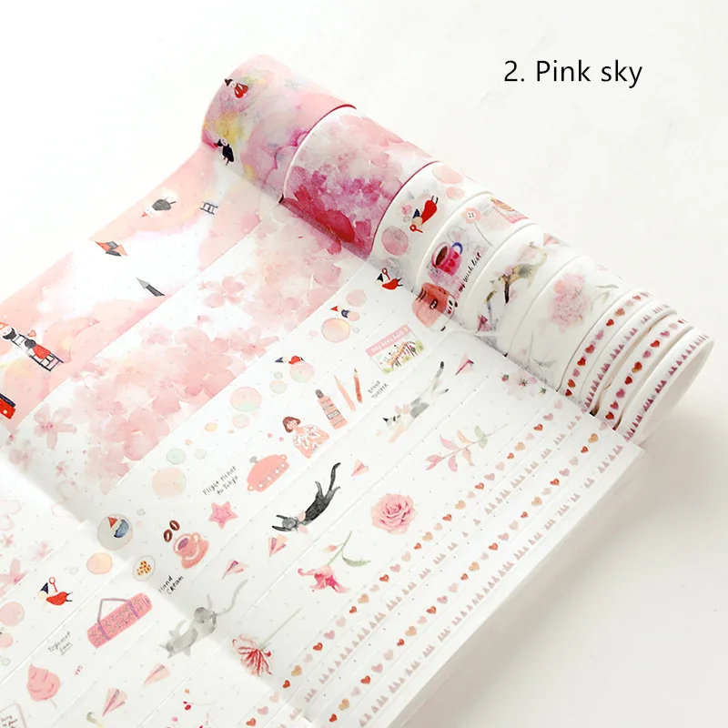 2. Pink sky 8 шт Цвет повседневной жизни набор декоративного скотча Васи 30 мм 15 мм 5 мм синий розовый зеленый кружева украшения Маскировочные ленты дневник наклейки канцелярские F324 - Цвет: 2. Pink sky