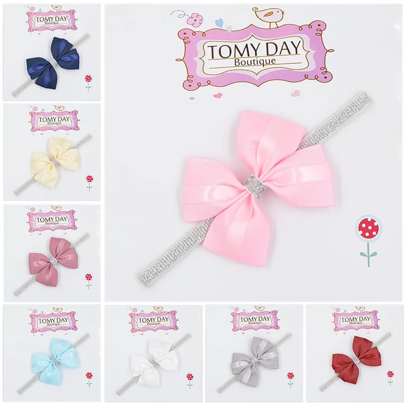 12 цветов новинка Детская повязка на голову с бантом и цветком Серебряная лента