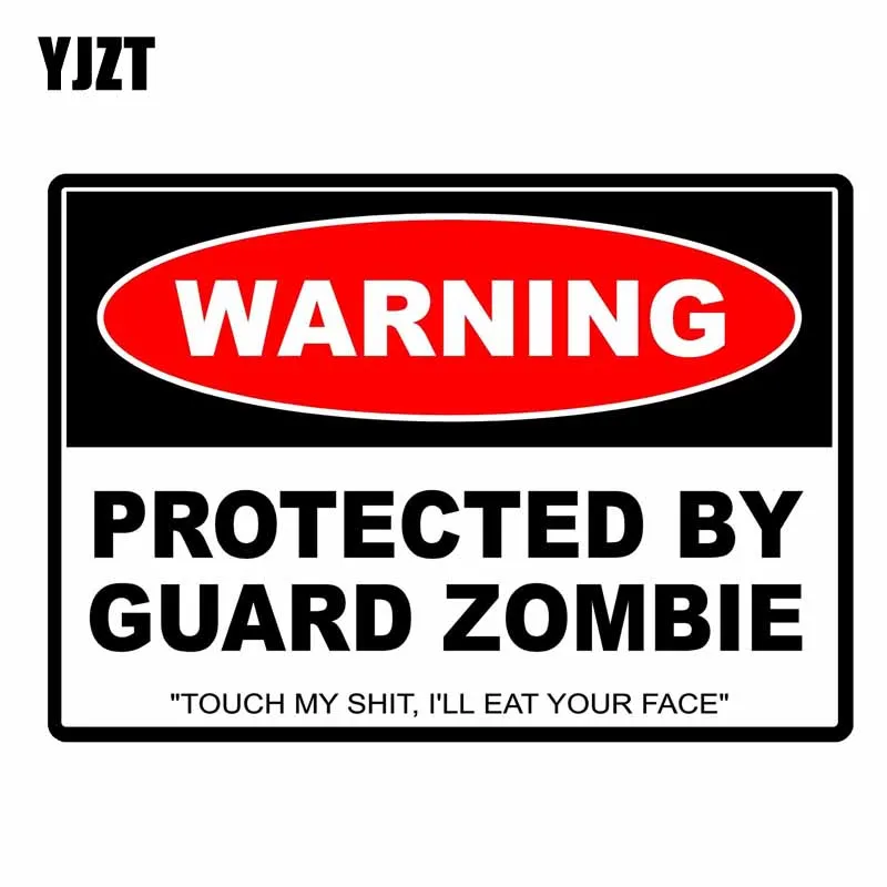 

YJZT 15CM*10.6CM Car Sticker Personality WARNING PROTECTED BY GUARD ZOMBIE Reflective Car Window Decal C1- 7300