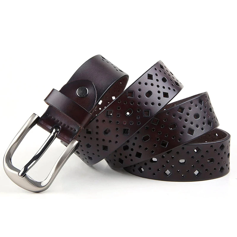 

100% Genuine Leather Belt Floral Carved Cow Skin Belts for Women Jeans High Quality Female Straps Vintage Ceinture Femme