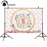 allenjoy afternoon tea party photography backdrop flower rabbit hat clock background photo studio photophone photocall