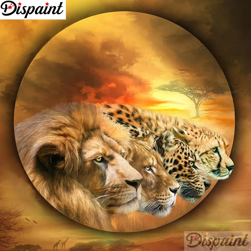 Dispaint Full Square/Round Drill 5D DIY Diamond Painting "Лев тигр" Вышивка Крестом 3D Декор для дома A12749