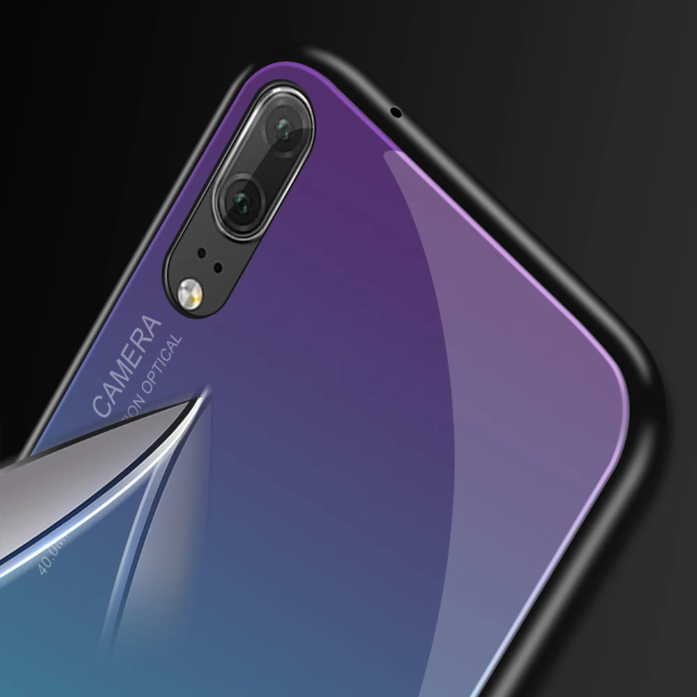 Gradient Tempered Glass Case For Huawei P20 Pro Lite Soft TPU Edge Full Back Cover P10 Plus P Smart Coques |