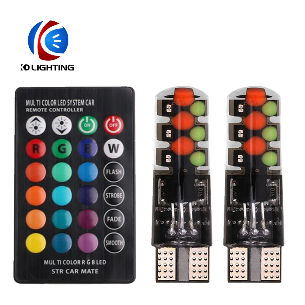 KD 2 шт. T10 w5w 168 194 Светодиодные лампы с дистанционным управлением RGB силиконовый