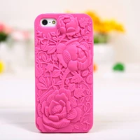 new 5 5s top fashion 3d hollow carved roses peonies cell phone luxury silicone cases for apple iphone 5 5s 5g phone case cover