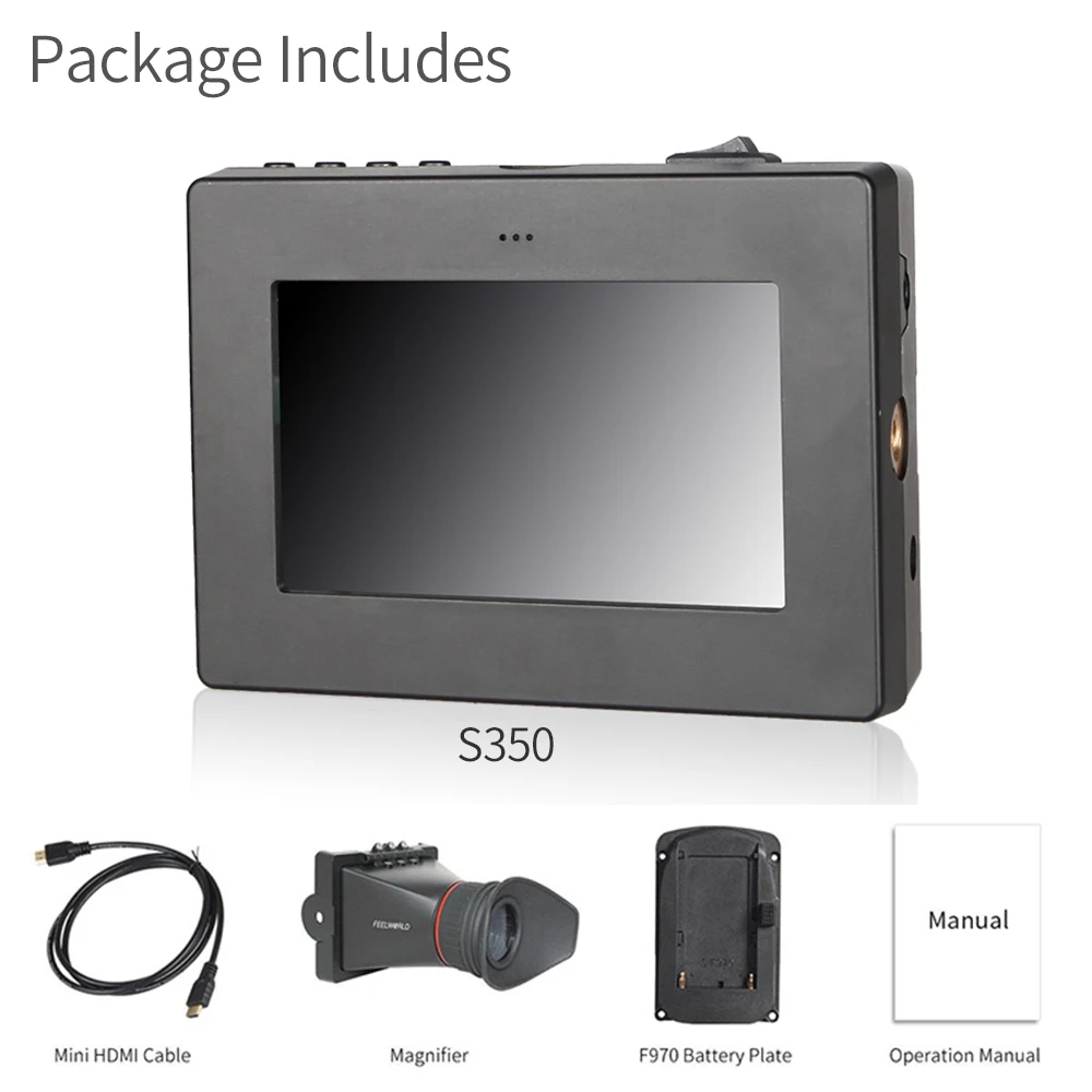 

Feelworld S350 Electronic View Finder 3.5" HD 800x480 LCD Display 3G SDI HDMI Input EVF 2X Magnification for DSLR Video Camera