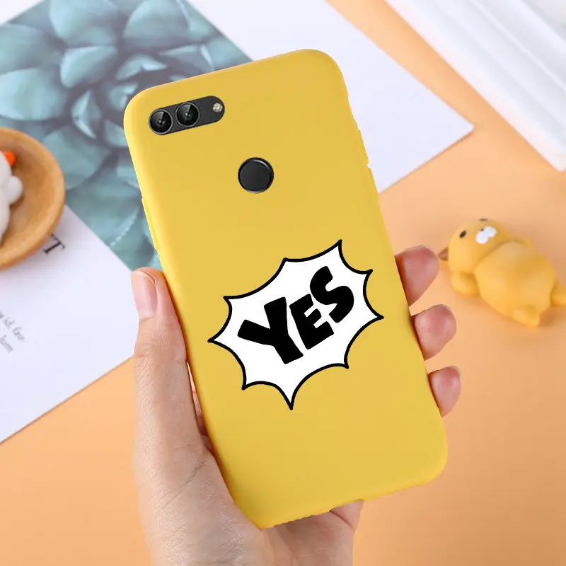 Case For Huawei P Smart TPU Soft Silicon Yellow Back Cover Phone Covers FIG-LX1 Enjoy 7S QUEEN Boss |