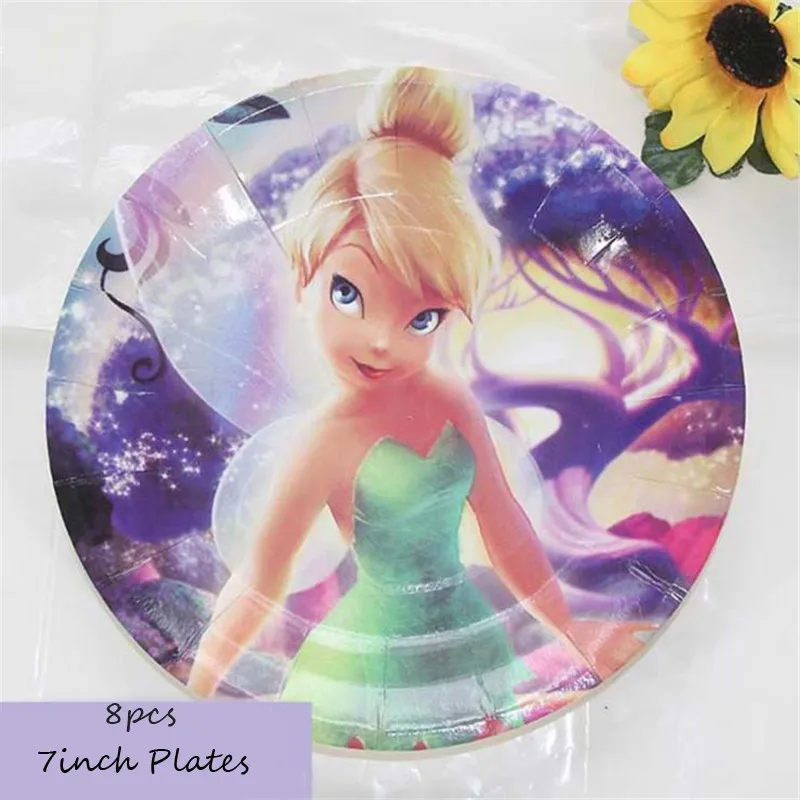 Omilut Мультяшные игрушки для дня рождения Tinkerbell одноразовая скатерть Милая летающая фея принадлежности для детского душа Tinkerbell эльф набор Поставки - Цвет: 8pcs 7inch plates